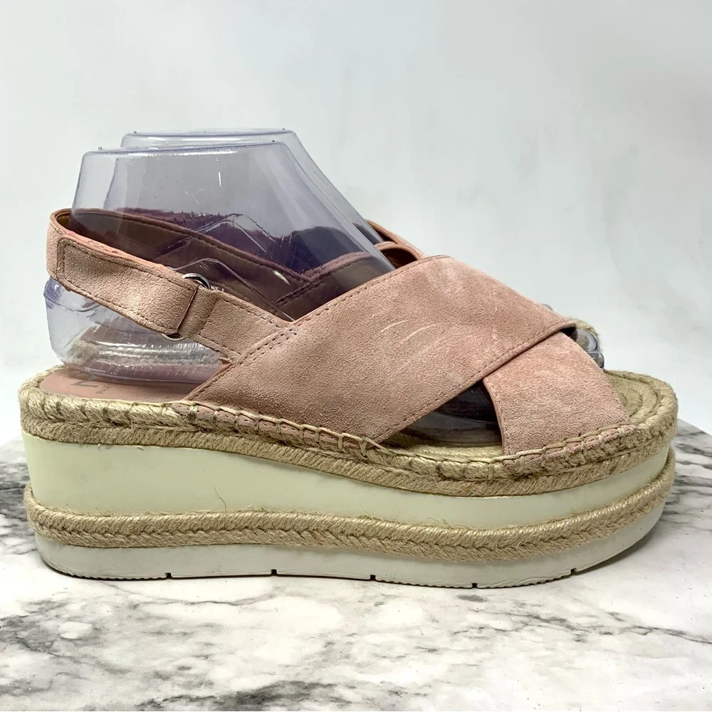 Marc Fisher Gandy Crossover Pink Suede Platform Espadrilles 8 Boho Coastal Chic